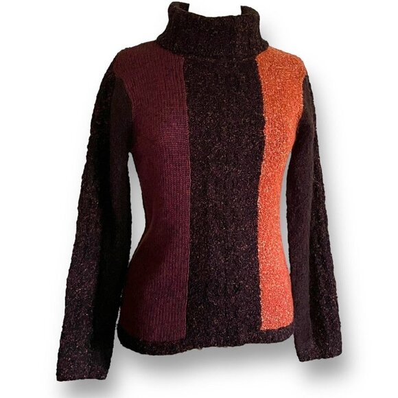 Spanner Womens Colorblock Sweater Sz S Boucle Wool Turtleneck Fall Autumn Colors - Picture 1 of 7
